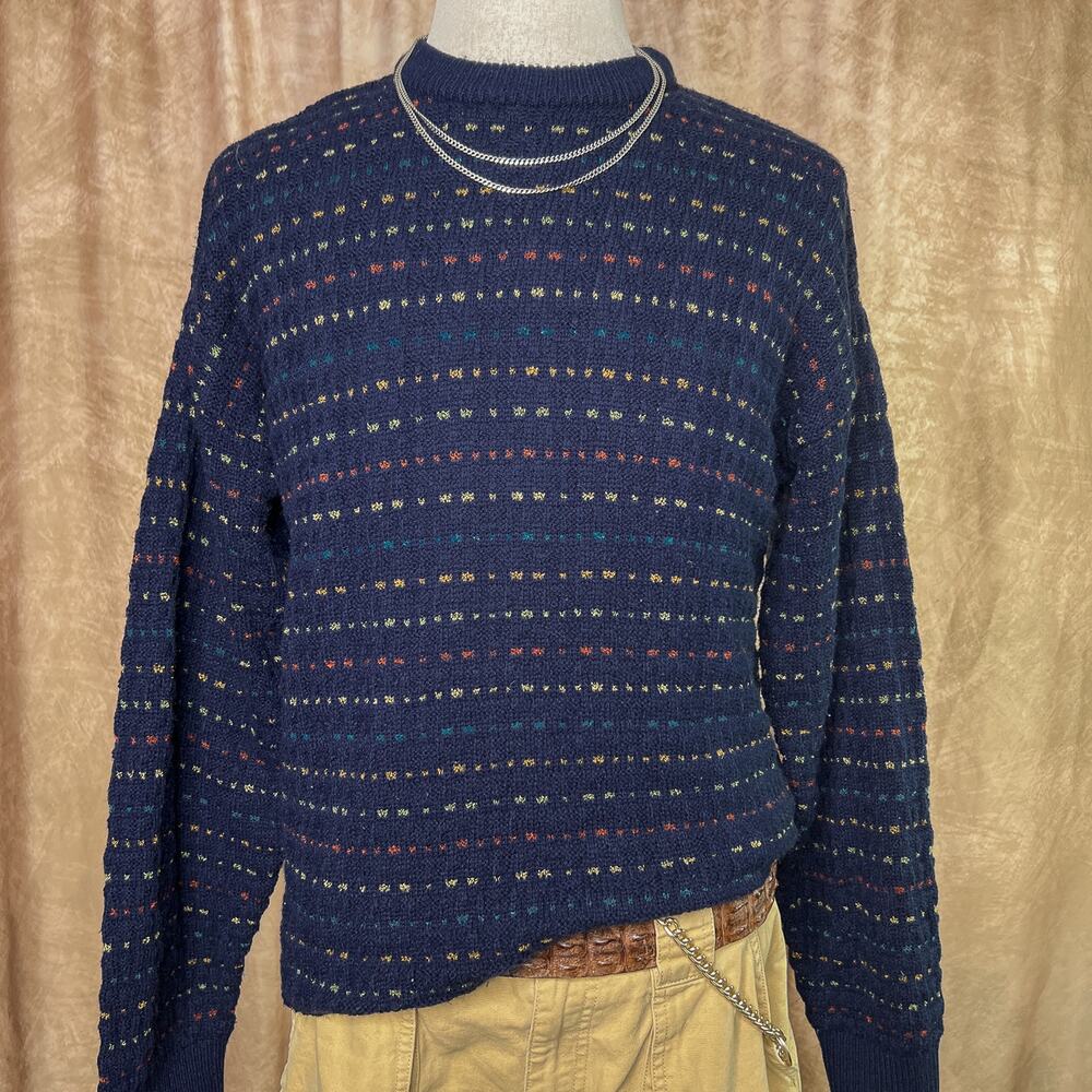 Vintage 90s Striped Sweater Jantzen Knit Blue Long Sleeve Retro Streetwear Dad